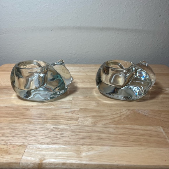 NWT Set of 2 Crystal Indiana Glass Cat Votive Candle Holders - Picture 7 of 12